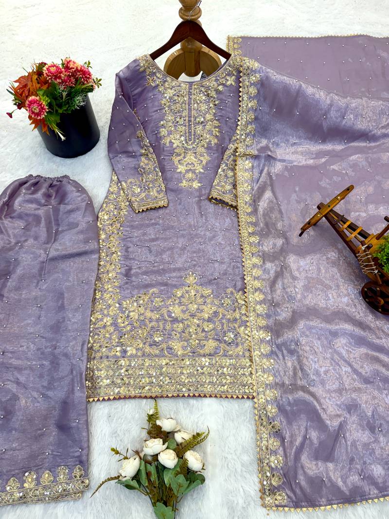 lavender silk festive kurta set
