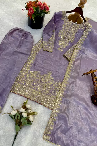 lavender silk festive kurta set