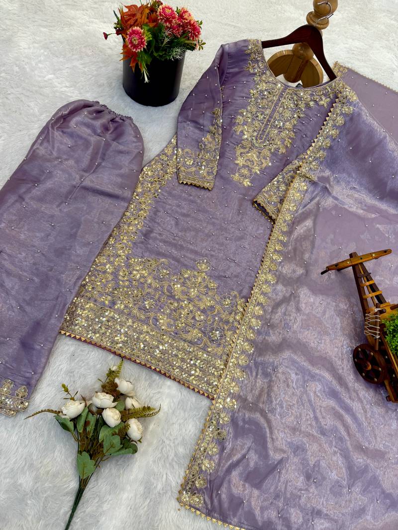 lavender silk festive kurta set