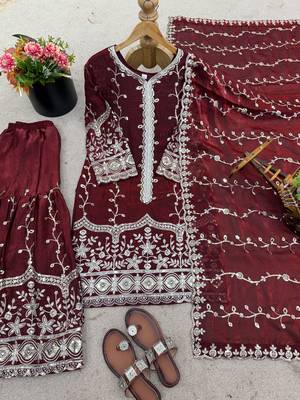 maroon silk festive kurta set 3