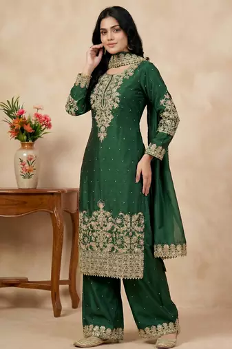 green silk festive kurta set