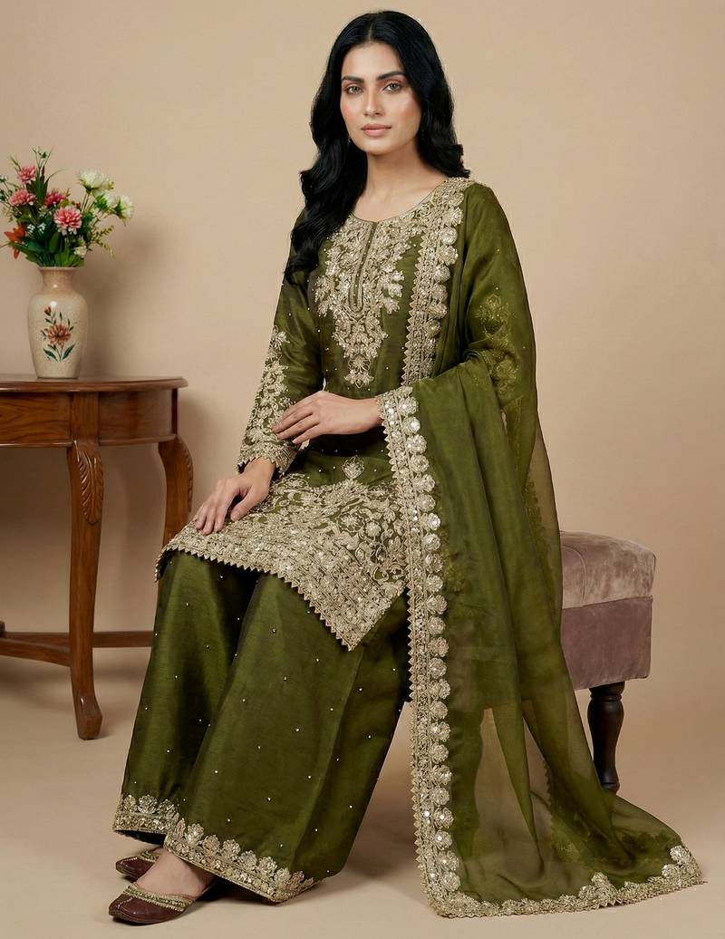 mehendi silk festive kurta set