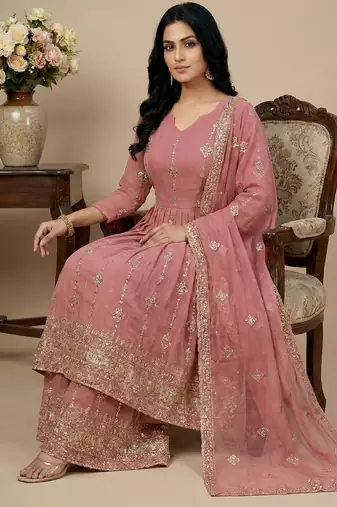 pink silk festive kurta set