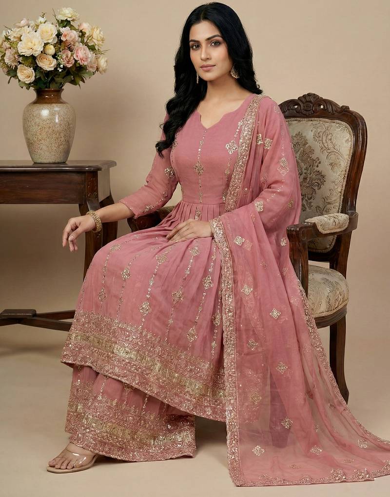 pink silk festive kurta set