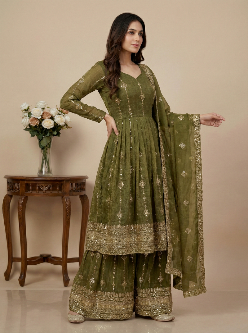 mehendi silk festive kurta set