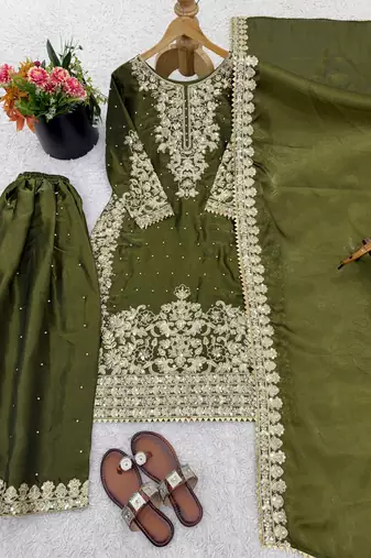 mehendi silk festive kurta set