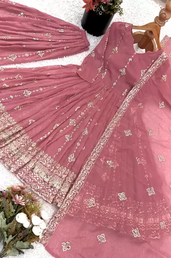 pink silk festive kurta set
