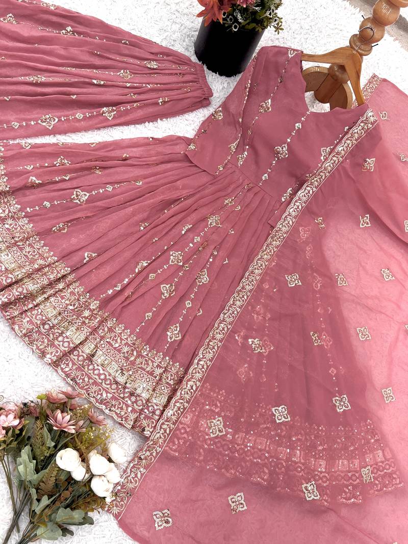 pink silk festive kurta set