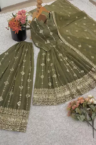 mehendi silk festive kurta set