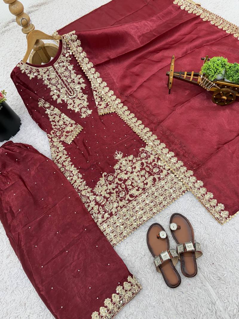 red silk festive kurta set