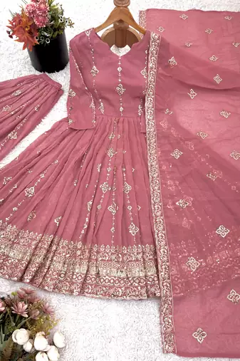pink silk festive kurta set