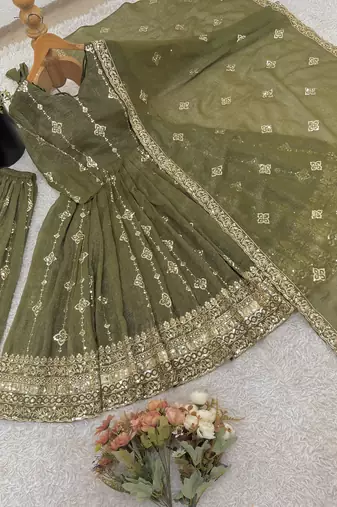 mehendi silk festive kurta set