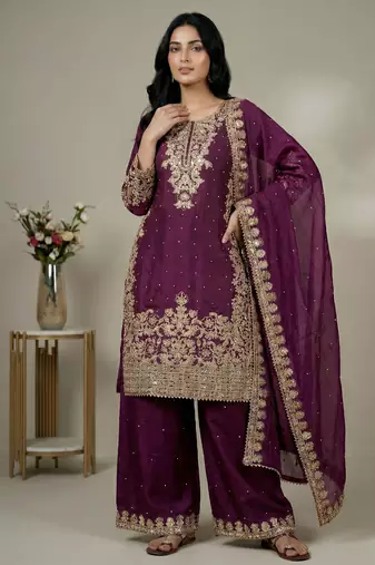 wine silk festive kurta set