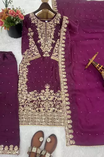 wine silk festive kurta set