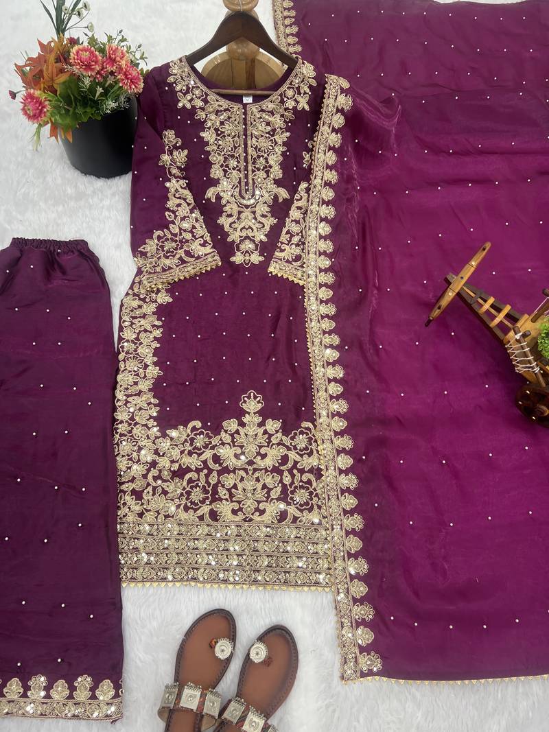 wine silk festive kurta set
