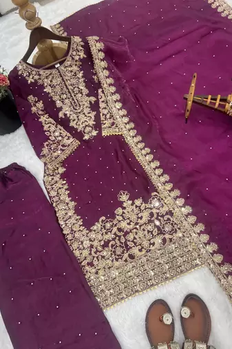 wine silk festive kurta set