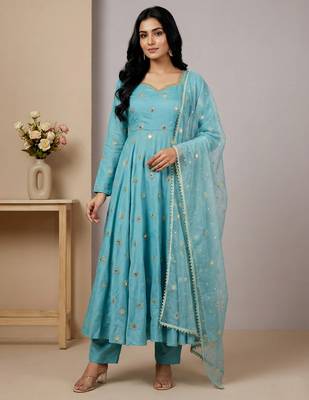 sky-blue fancy fabric festive kurta set 1