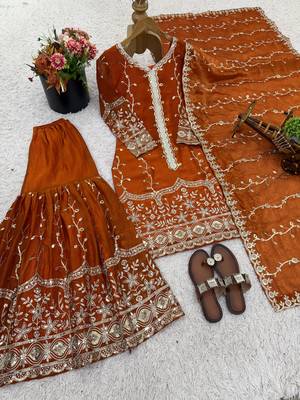 orange silk festive kurta set 4