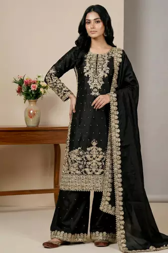 black silk festive kurta set
