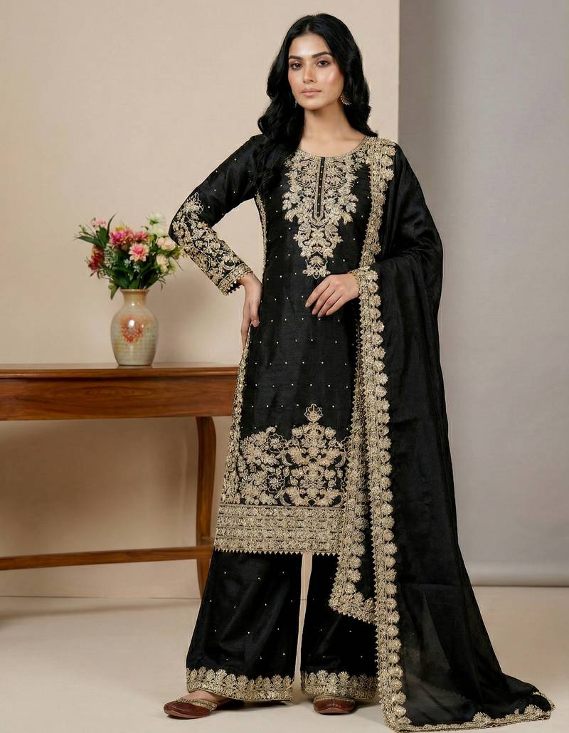 black silk festive kurta set