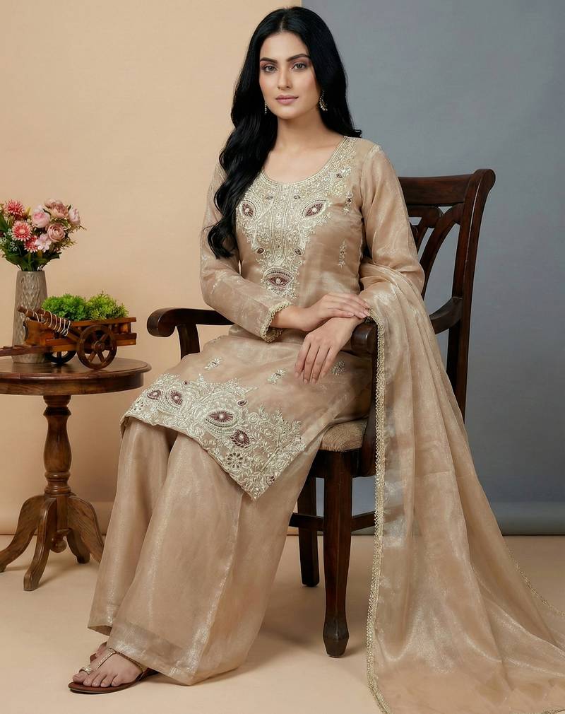 cream silk festive kurta set