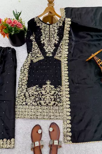 black silk festive kurta set