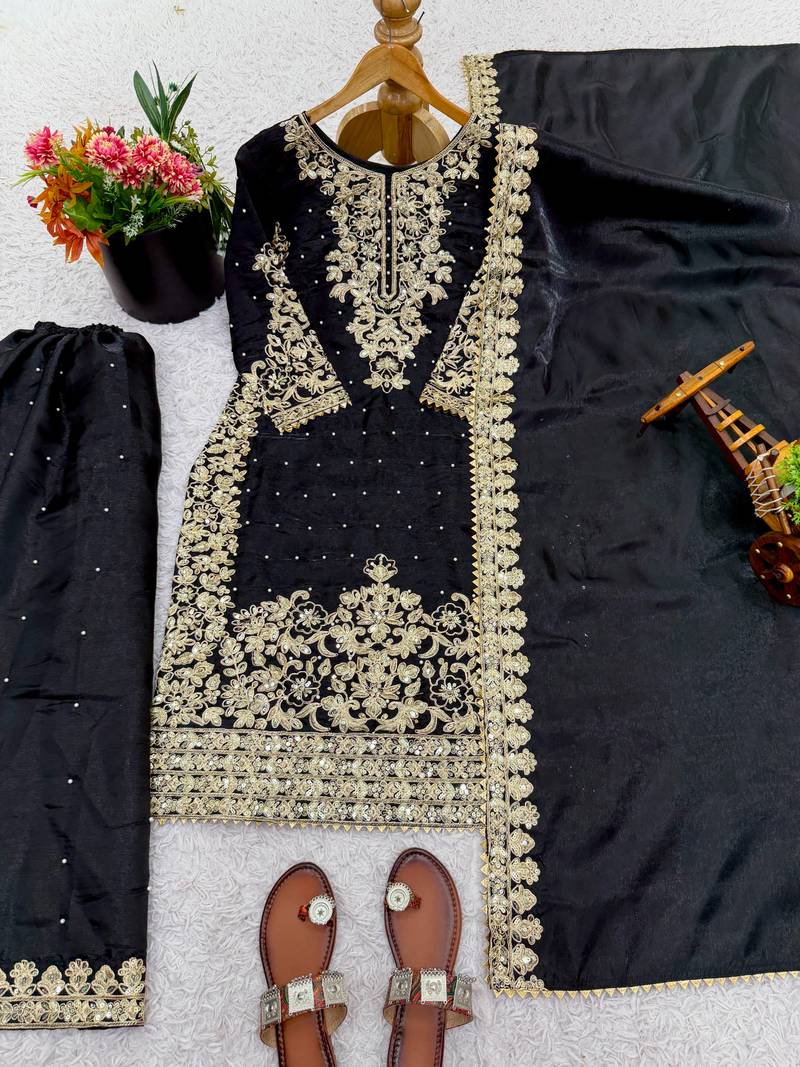 black silk festive kurta set