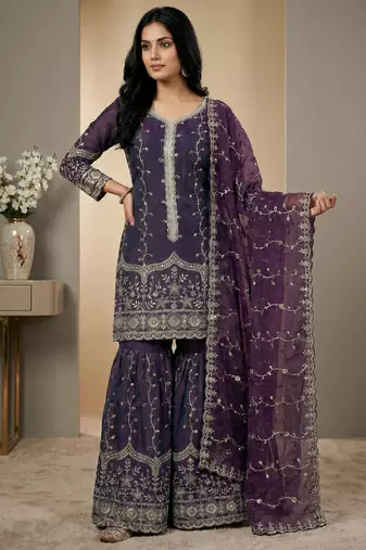 purple silk festive kurta set