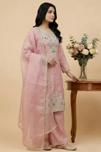 pink silk festive kurta set