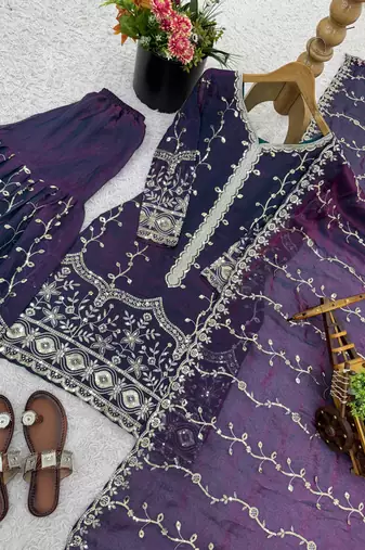 purple silk festive kurta set