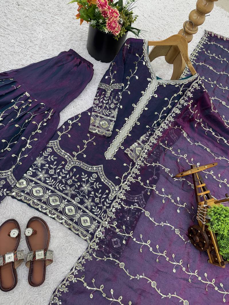 purple silk festive kurta set