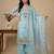 sky-blue silk festive kurta set