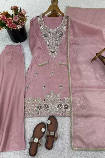 pink silk festive kurta set