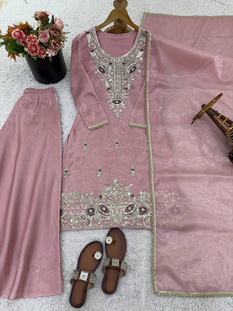 pink silk festive kurta set