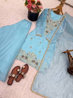 sky-blue silk festive kurta set 4