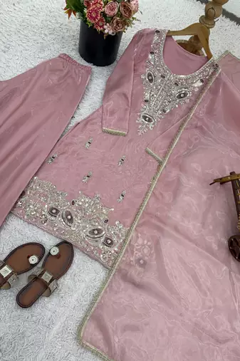 pink silk festive kurta set