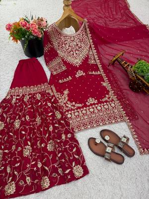 red georgette festive kurta set 3