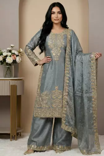 grey silk festive kurta set