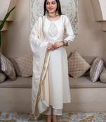 white silk blend festive kurta set