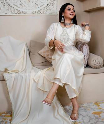 white silk blend festive kurta set 2