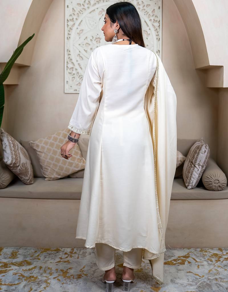 white silk blend festive kurta set