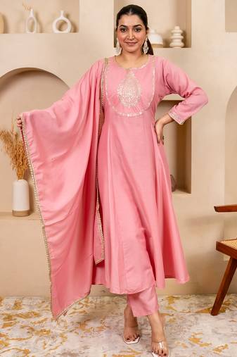 pink silk blend festive kurta set
