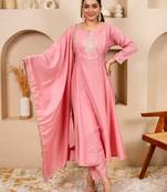 pink silk blend festive kurta set
