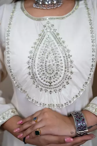 white silk blend festive kurta set