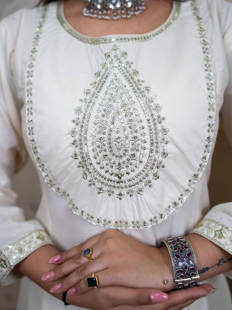 white silk blend festive kurta set