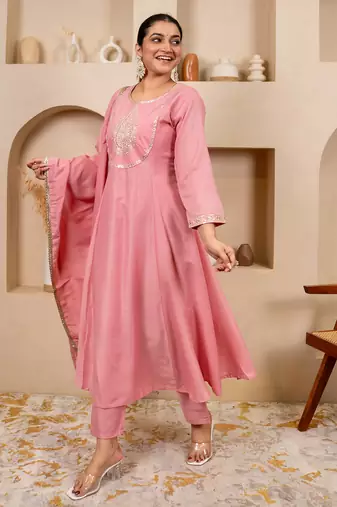 pink silk blend festive kurta set