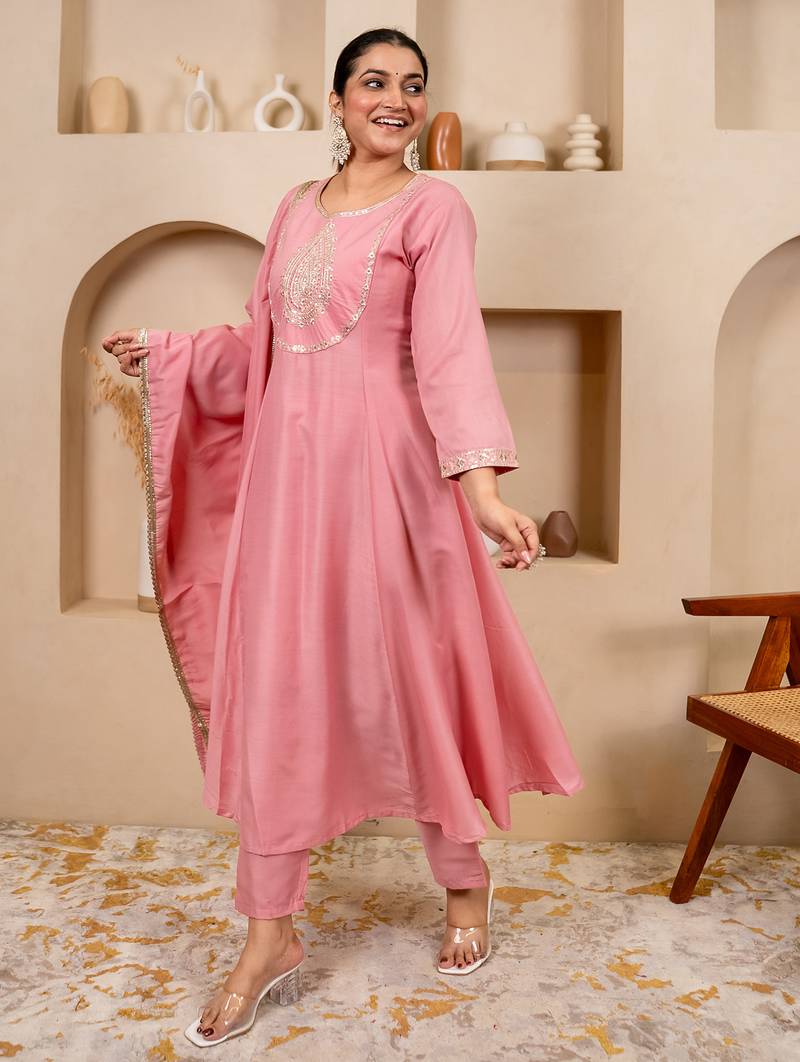 pink silk blend festive kurta set