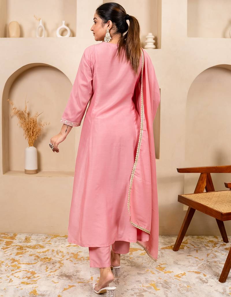 pink silk blend festive kurta set