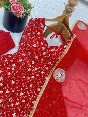 red georgette festive kurta set 4