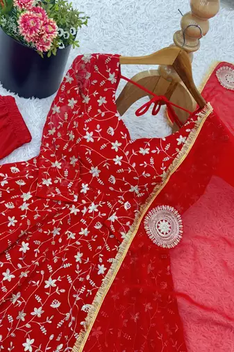 red georgette festive kurta set